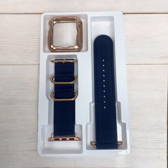 Apple Watch Replacement Band 38mm Rose Gold Metal Navy Blue Silicone New In Box - Picture 1 of 4